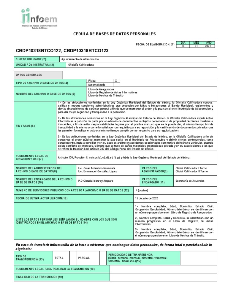 CEDULA BASE DE DATOS PERSONALES CALIFICADORA | PDF | Usuario ...