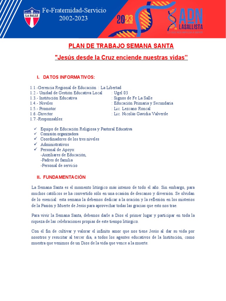 Plan de Trabajo Semana Santa 2023 | PDF | Pascua de Resurrección | Jesús