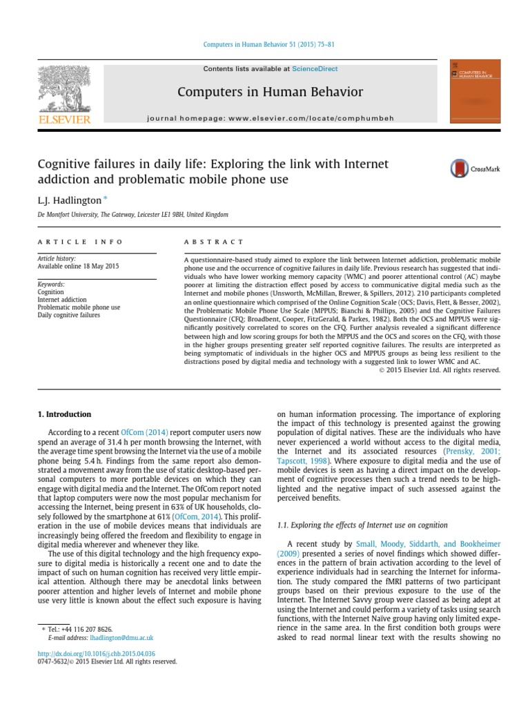 Cognitive Failures and Internet Addiction | PDF | Analysis Of Variance ...