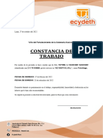 Constancia DE Trabajo: "Año Del Fortalecimiento de La Soberanía Nacional"