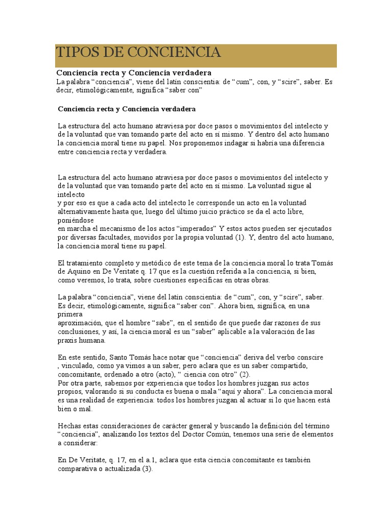 Tipos y Naturaleza de la Conciencia Moral | PDF | Verdad | Moralidad