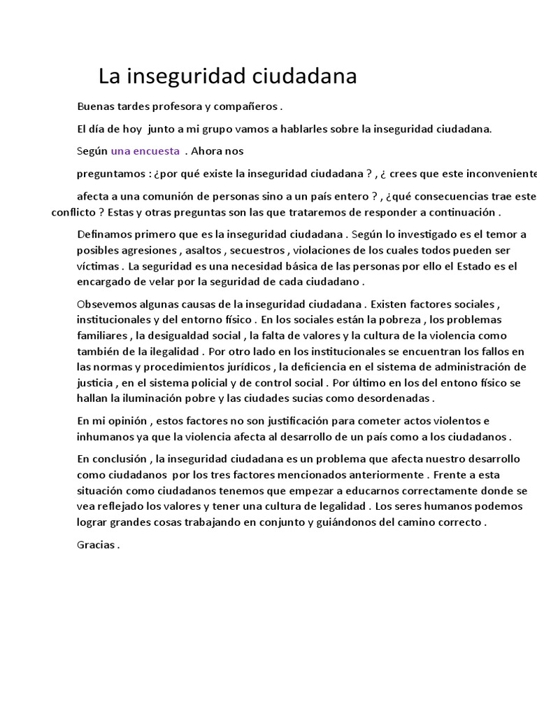 Causas y Consecuencias de la Inseguridad | PDF | Ciencias sociales ...