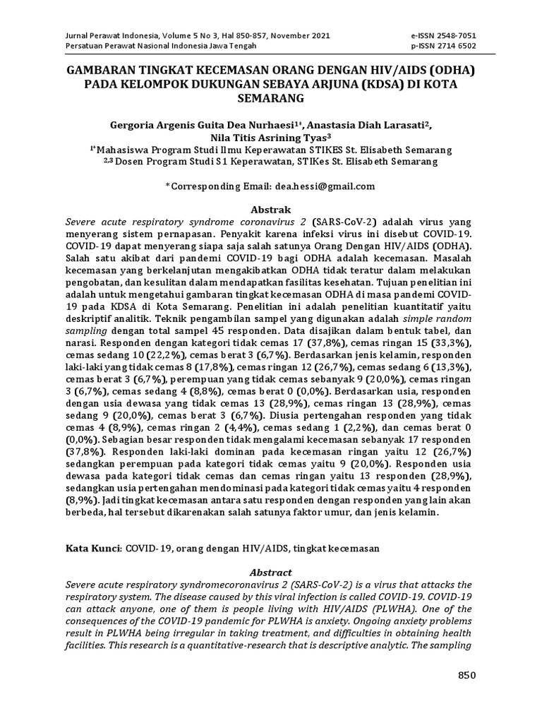 Nuhaesti, Larasati, Tyas. Gambaran Tingkat Kecemasan Orang Dengan Hiv