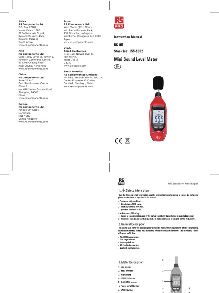 RS-95 Sound Level Meter Manual | PDF | Microphone | Electrical Engineering