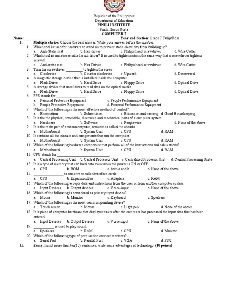 Grade 7 Computer | PDF | Input/Output | Computer Hardware