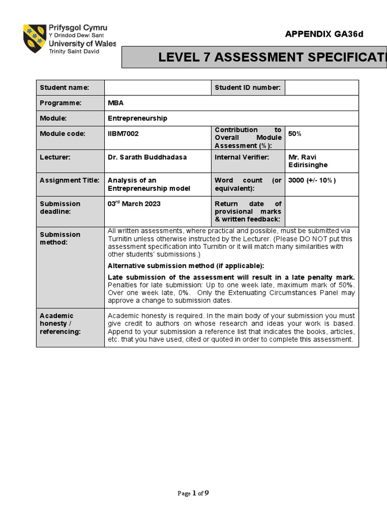 Level 7 Assessment Specification: Appendix Ga36D | PDF | Theory ...