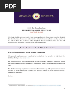 2023 Bar Examinations Frequently-Asked Questions (FAQs) as of April 12, 2023.Docx