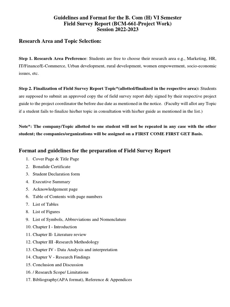 Project report format b com h vi pdf sampling statistics