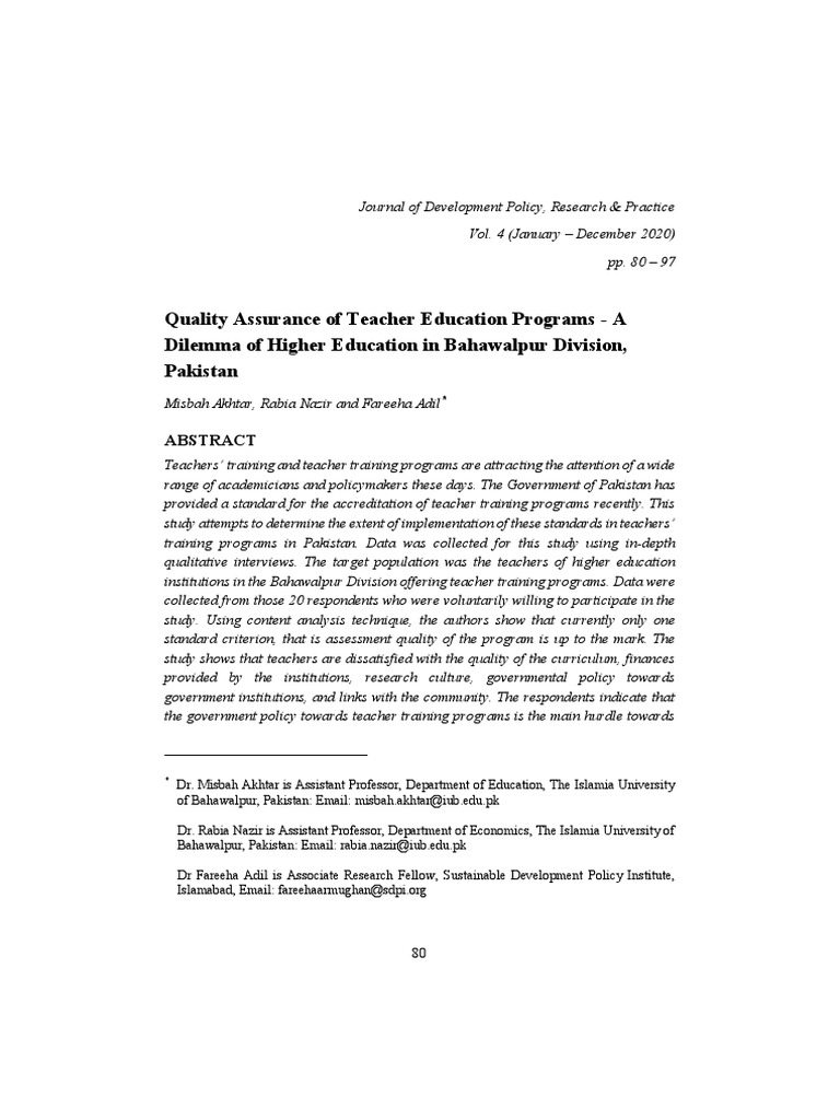 Quality Assurance Of Teacher Education Programs A Dilemma Of Higher