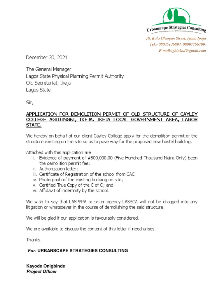 Cayley Demolition Letter | PDF