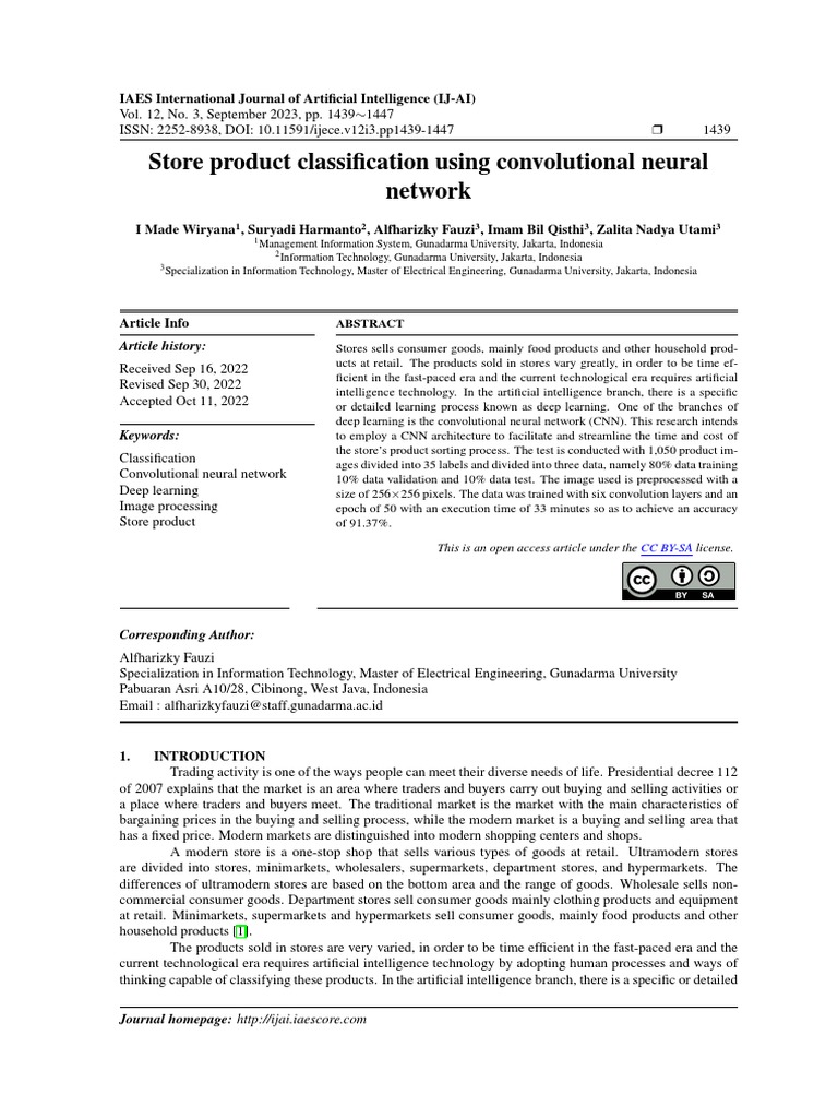Store Product Classification Using Convolutional Neural Network | PDF ...