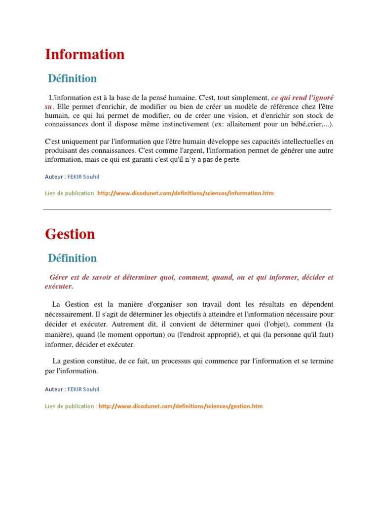 Concepts clés de l'information et gestion | PDF | Informations | Science