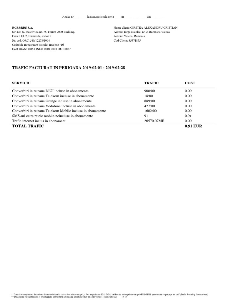Factura Detaliată RCS&RDS 2019 | PDF