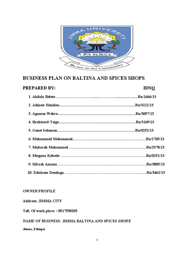 Jimma Baltina and Spices Business Plan | PDF | Equity (Finance) | Cash ...