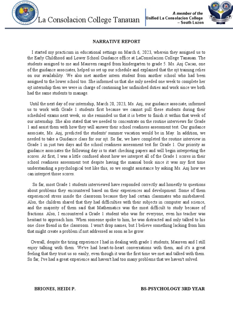 Internship Insights at La Consolacion College | PDF | Experience ...