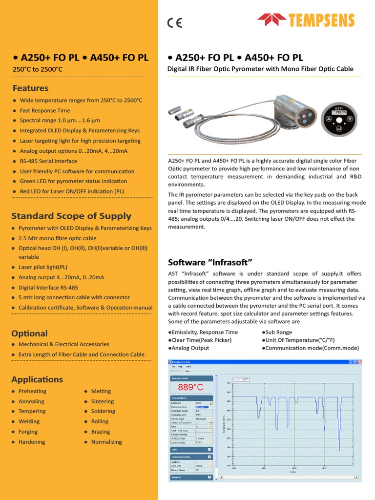 Digital IR Fibre Optic Pyrometer With Mono Fibre Optic Cable With ...