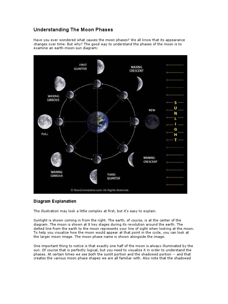 Moon Phases Explained and Illustrated | PDF | Moon | Periodic Phenomena