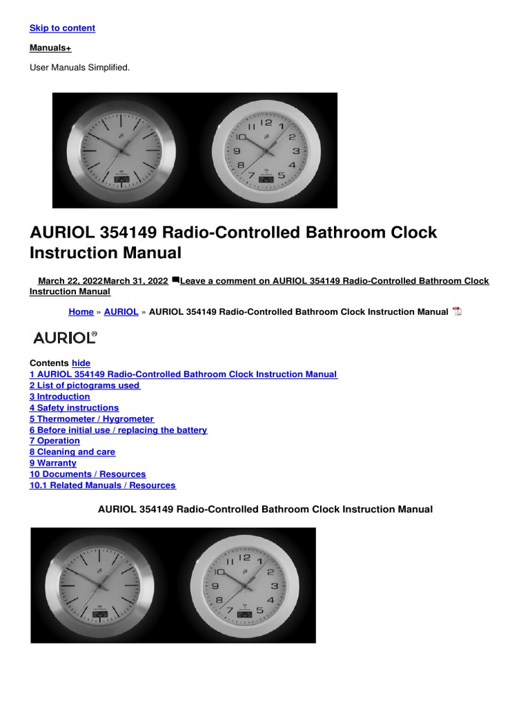 RadioControlledBathroomClockManual PDF Waste Rechargeable Battery