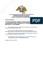 La Aplicación Del Modelo Pedagógico Flipped Classroom para Potenciar El Aprendizaje Motivado Y Autónomo