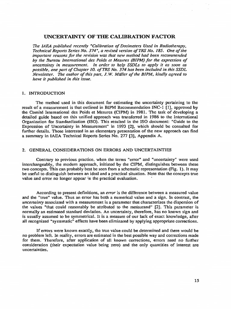 Uncertainty of The Calibration Factor PDF Standard Deviation
