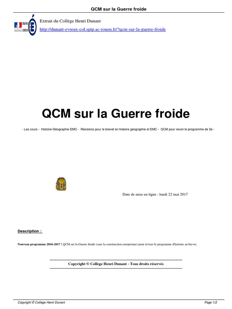 Qcm Sur La Guerre Froide QCM Sur La Guerre Froide - A1952 | PDF