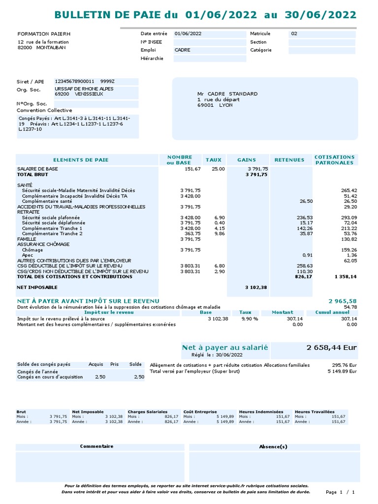 Bulletin de paie juin 2022 Cameroun | PDF | Salaires | Impôt sur le revenu