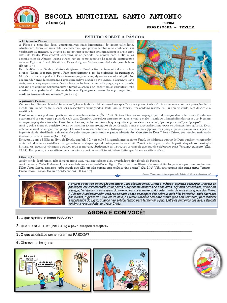 Atividade de Ensino Religioso Sobre Pascoa | PDF | Páscoa judaica ...