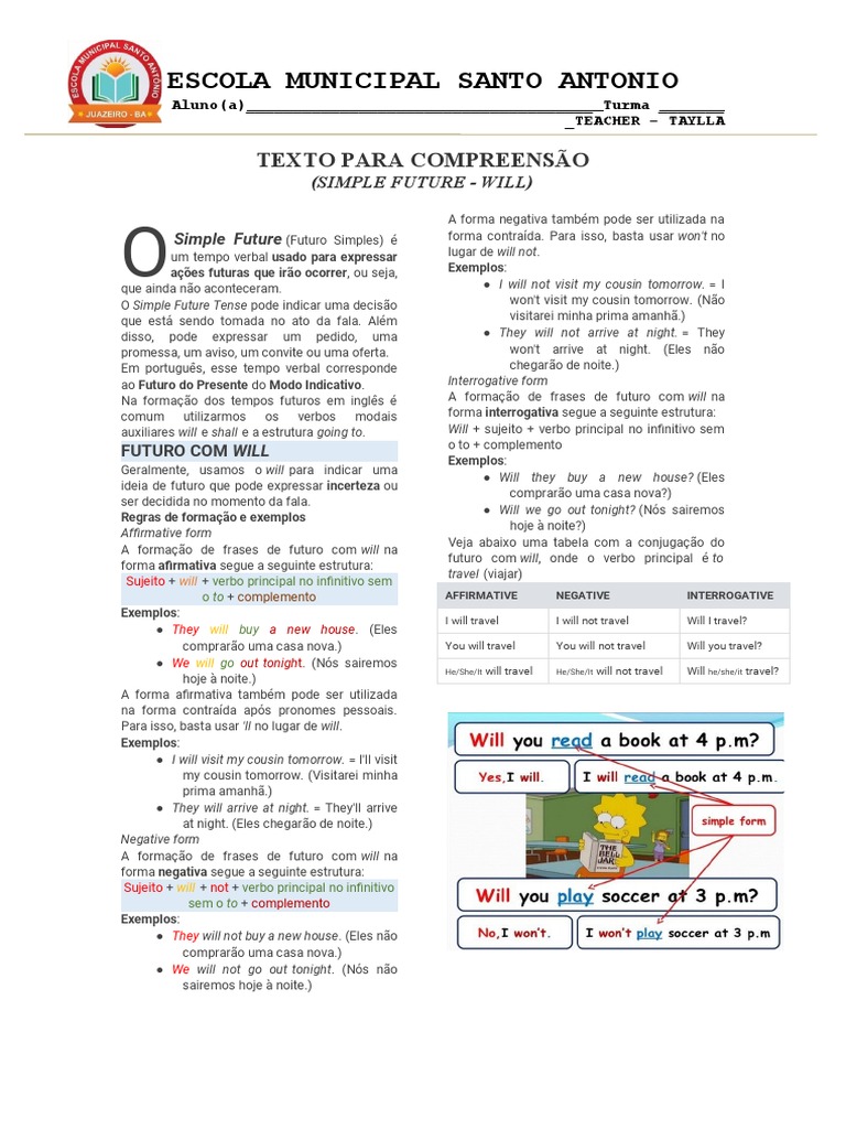 Texto M Atvidade Inglês 9 Ano | PDF | Linguística | Sintaxe