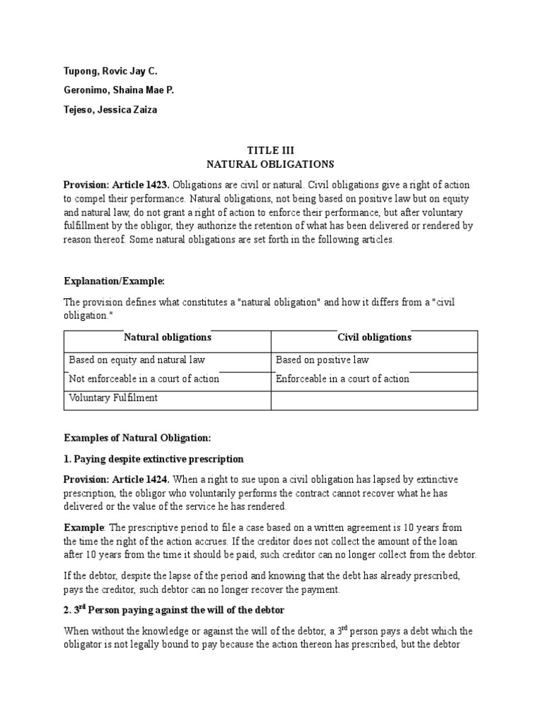 Understanding Natural Obligations | PDF | Estoppel | Intestacy