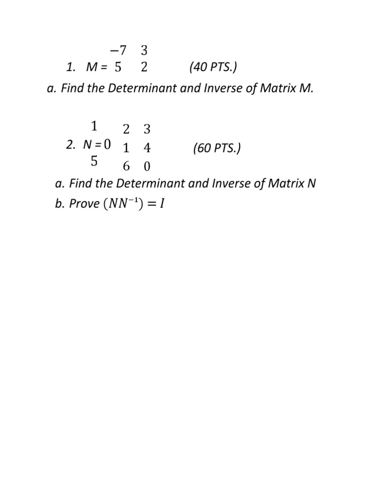 Advanced mathematics for me determinant and inverse of matrix m quiz pdf