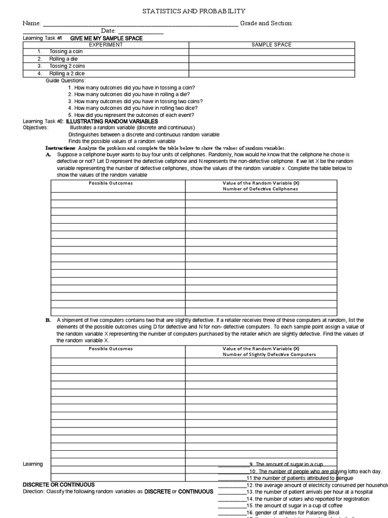 Activity 3 | PDF | Random Variable | Probability Distribution