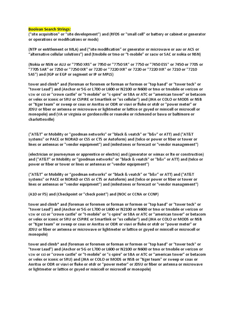 Boolean search strings for engineering roles PDF Computer