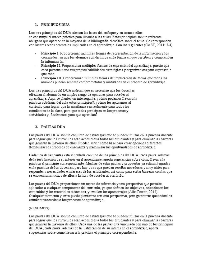 Pricipios y Pautas Dua | PDF | Plan de estudios | Aprendizaje