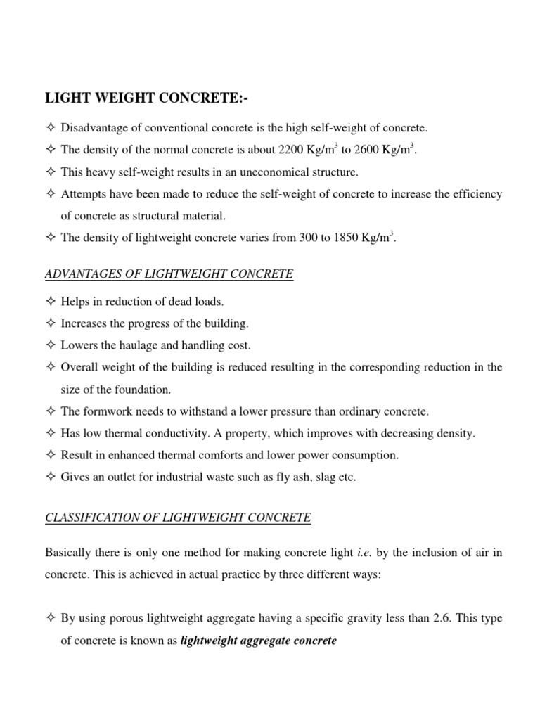Light Weight Concrete Advantages Of Lightweight Concrete Pdf