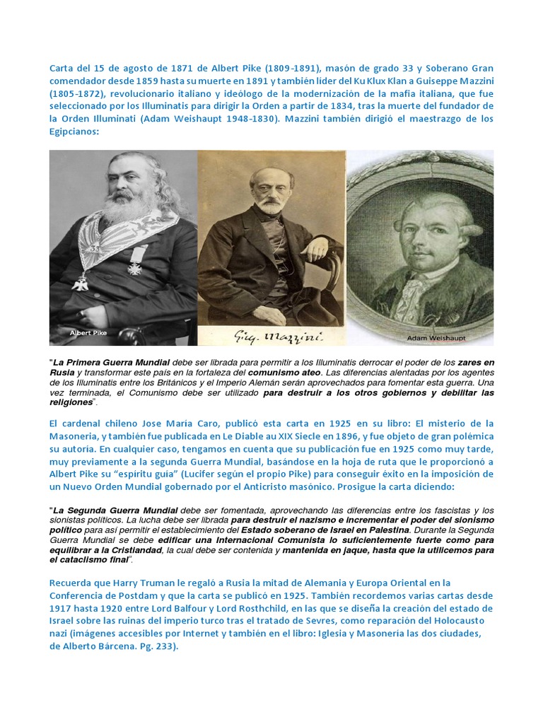 Cartas de Albert Pike y Giuseppe Mazzini Sobre Las 3 Guerras Mundiales PDF Illuminati sionismo