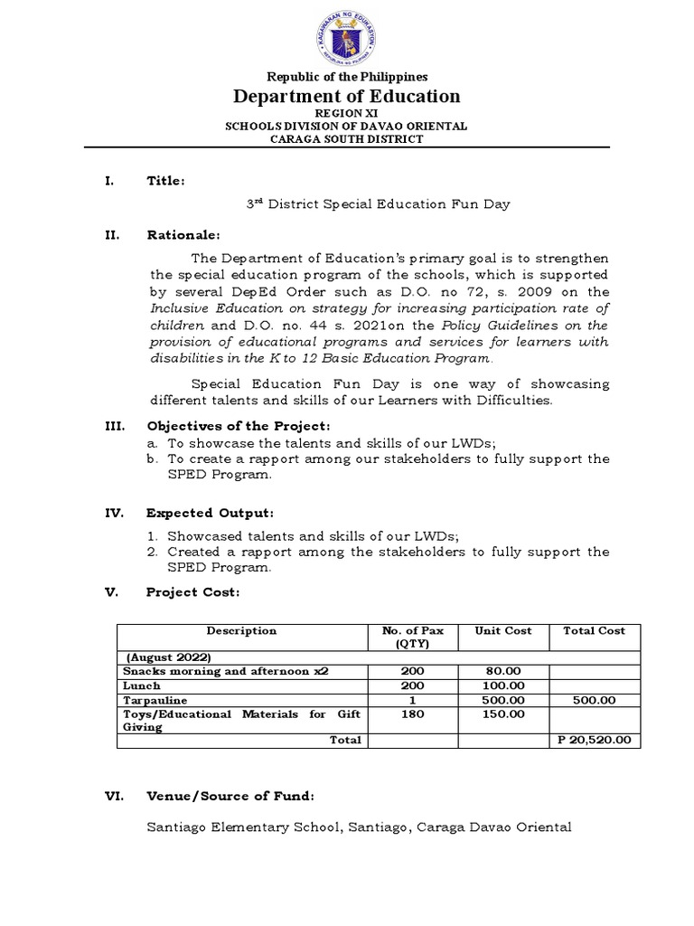 3rd District SPED Fun Day Activities | PDF