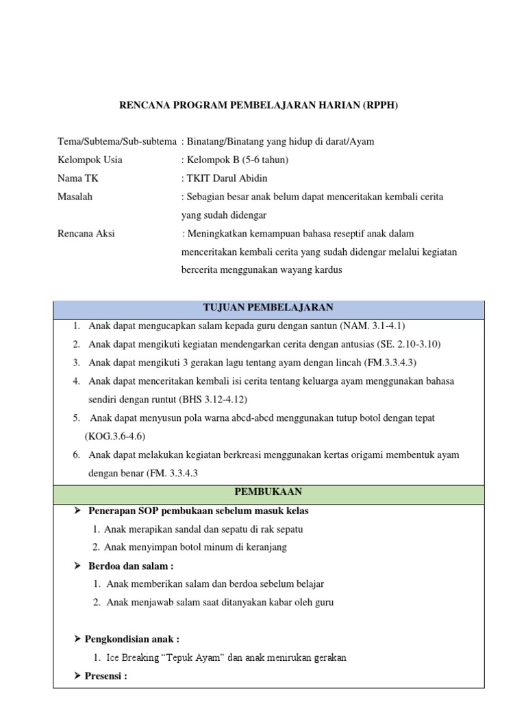 Rencana Program Pembelajaran Harian (RPPH) | PDF | Karier ...