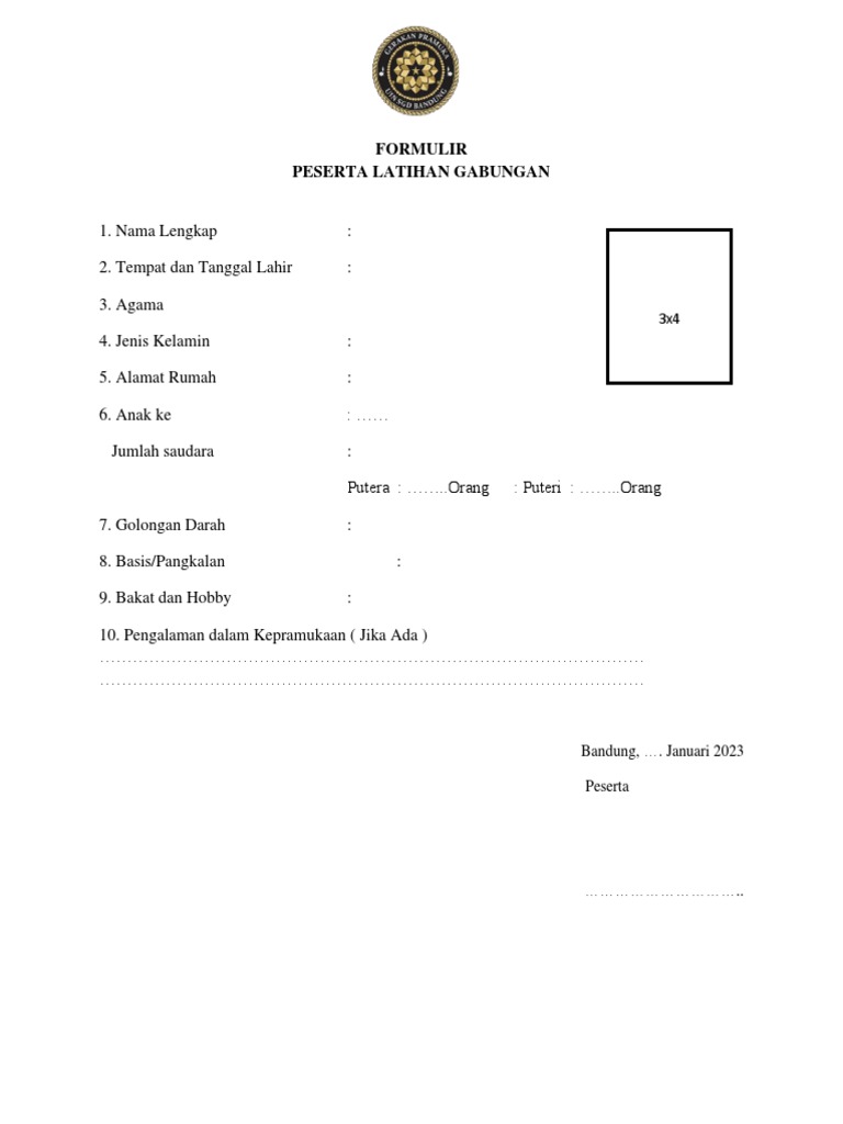 Formulir peserta latihan gabungan pdf