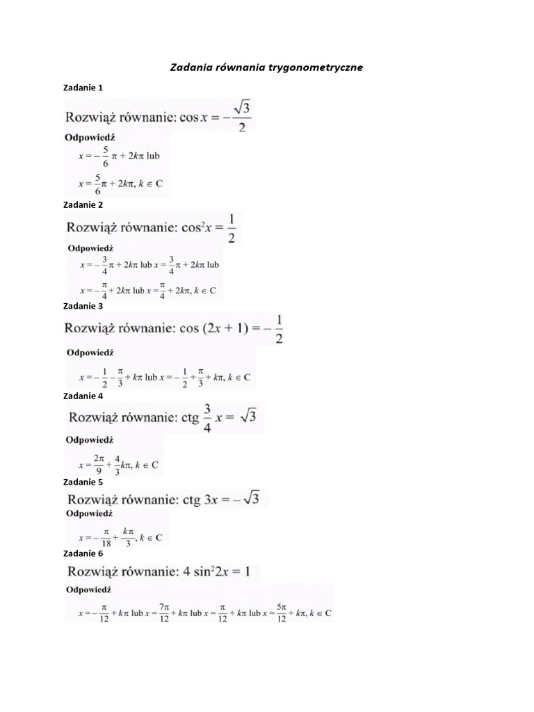 Zadania R wnania Trygonometryczne PDF