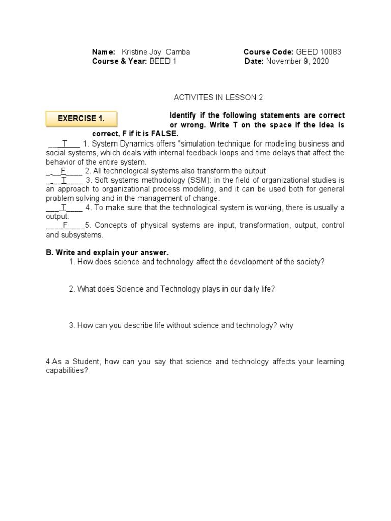 Camba Kristine Joy Bana Science Technology and Society Answers in