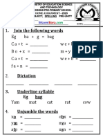 Underline Syllable Eg Bag: Home Assignment