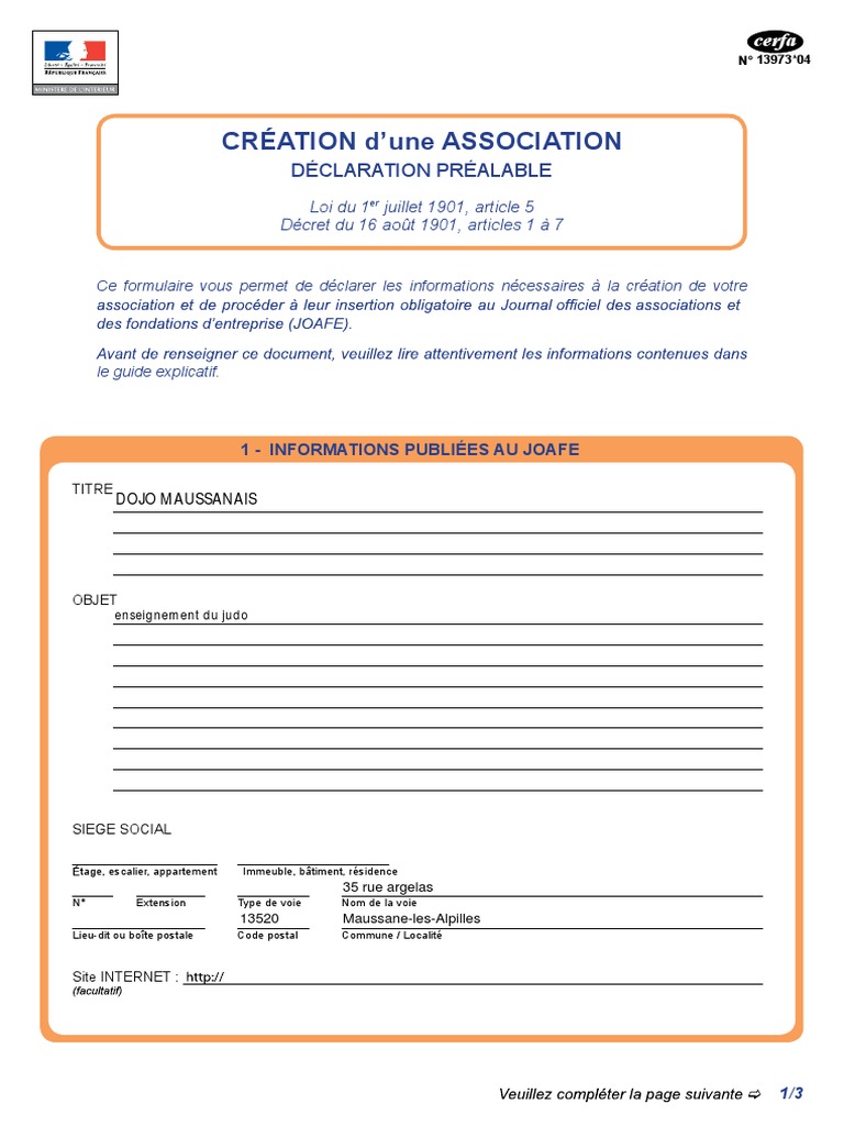 Déclaration de création d'association | PDF