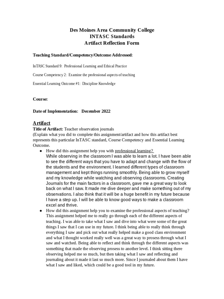 Intasc Standard 9 | PDF | Teachers | Classroom
