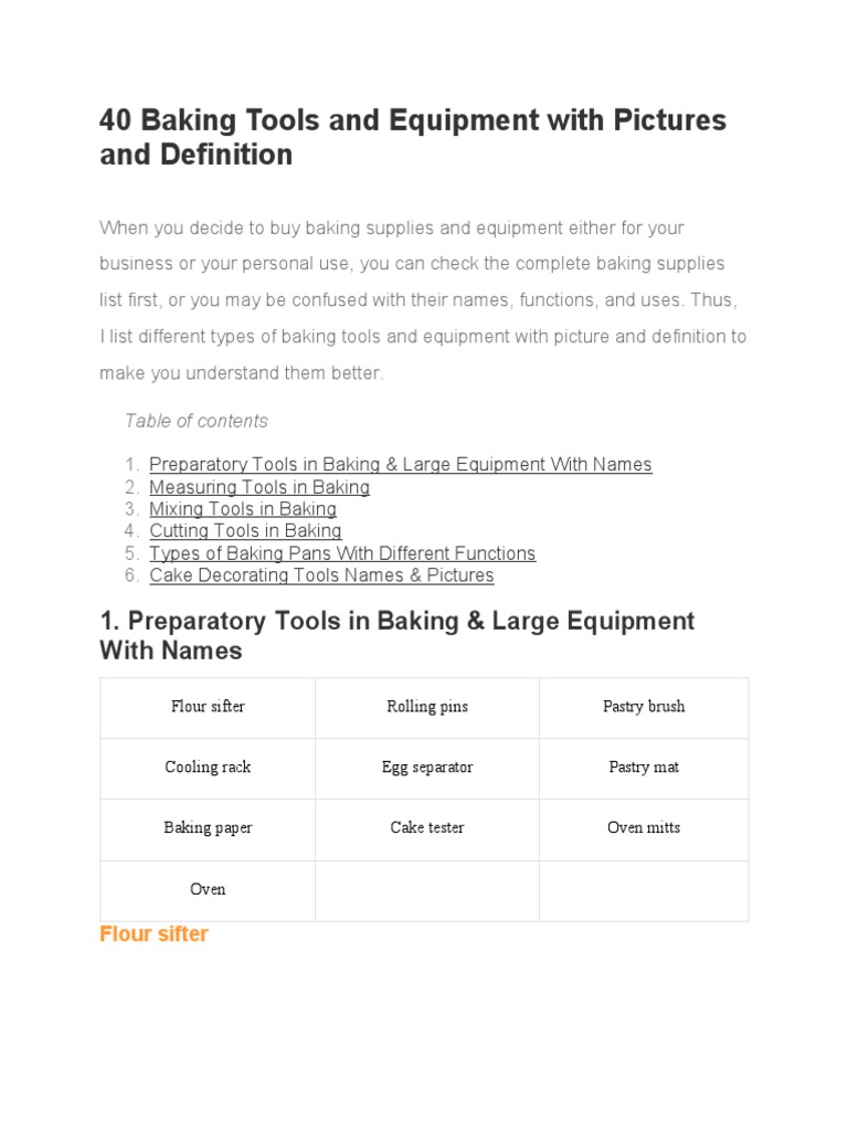 40 Baking Tools and Equipment With Pictures and Definition Download