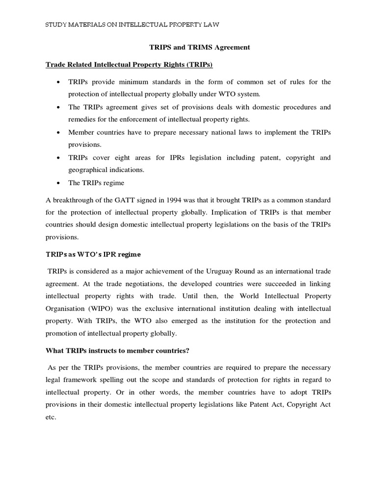 Trips and Trims PDF Trips Agreement World Trade Organization