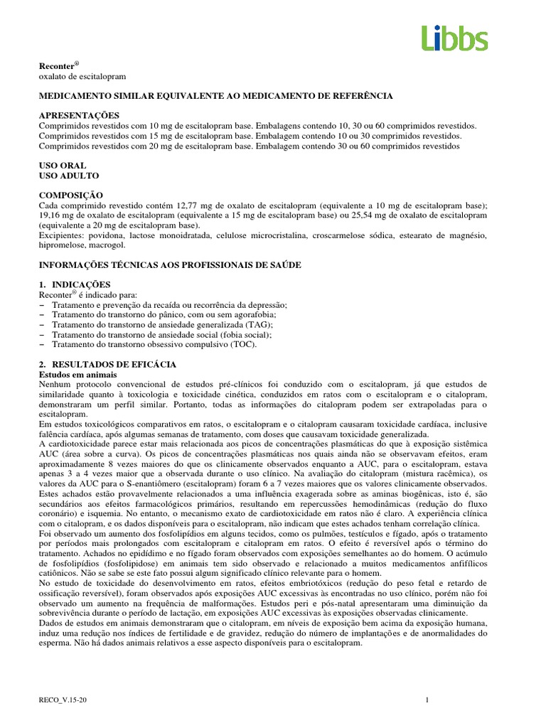 Reconter: RECO - V.15-20 1 | PDF | Antidepressivo | Medicina Clínica