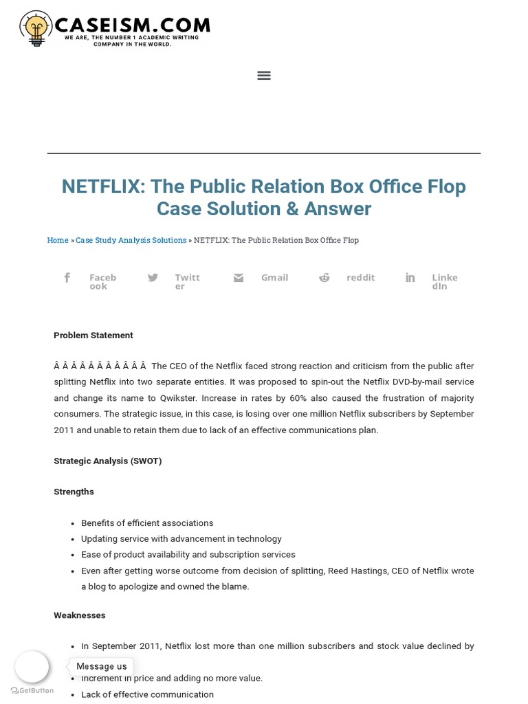 Netflix's Qwikster PR Crisis Analysis | PDF | Netflix | Pay Television