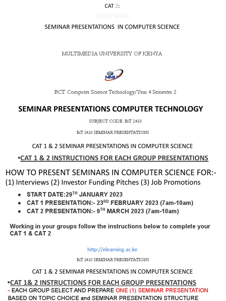 Seminar Presentations Cat 1 2 Instructions 2023 Mmu 1 Pdf Computing