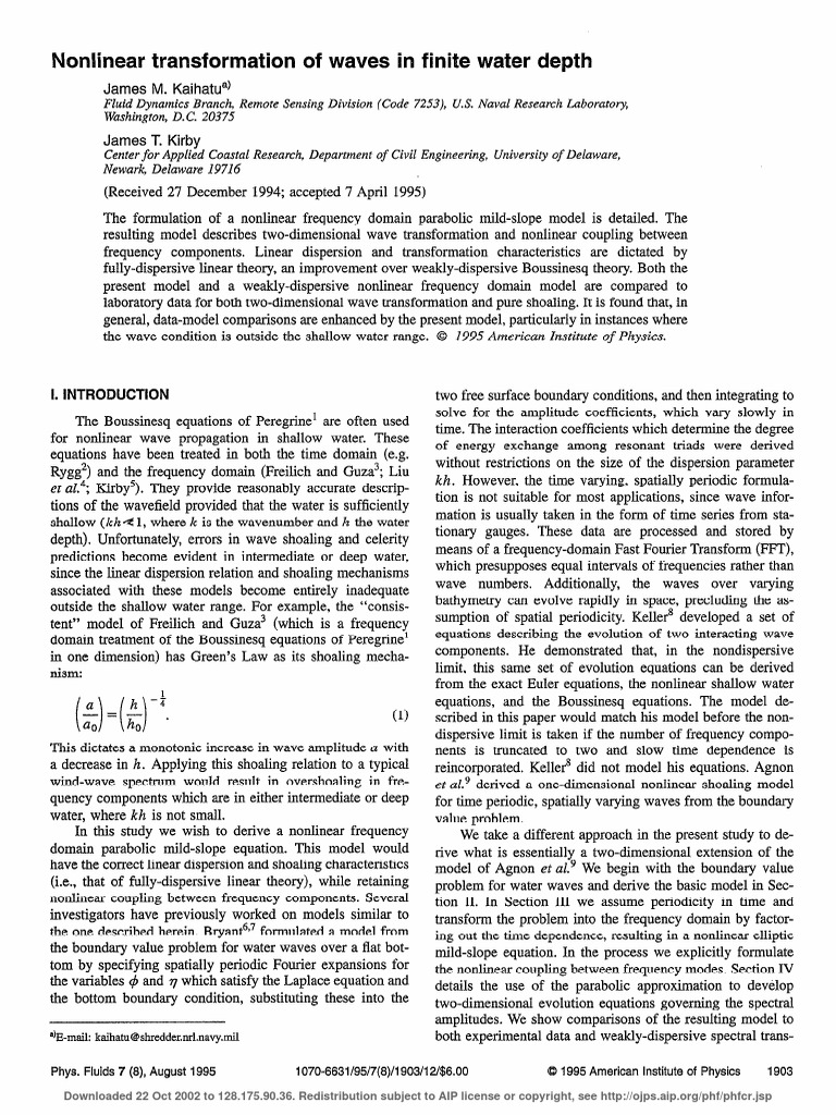 Nonlinear Transformation of Waves in Fin | PDF | Waves | Nonlinear System