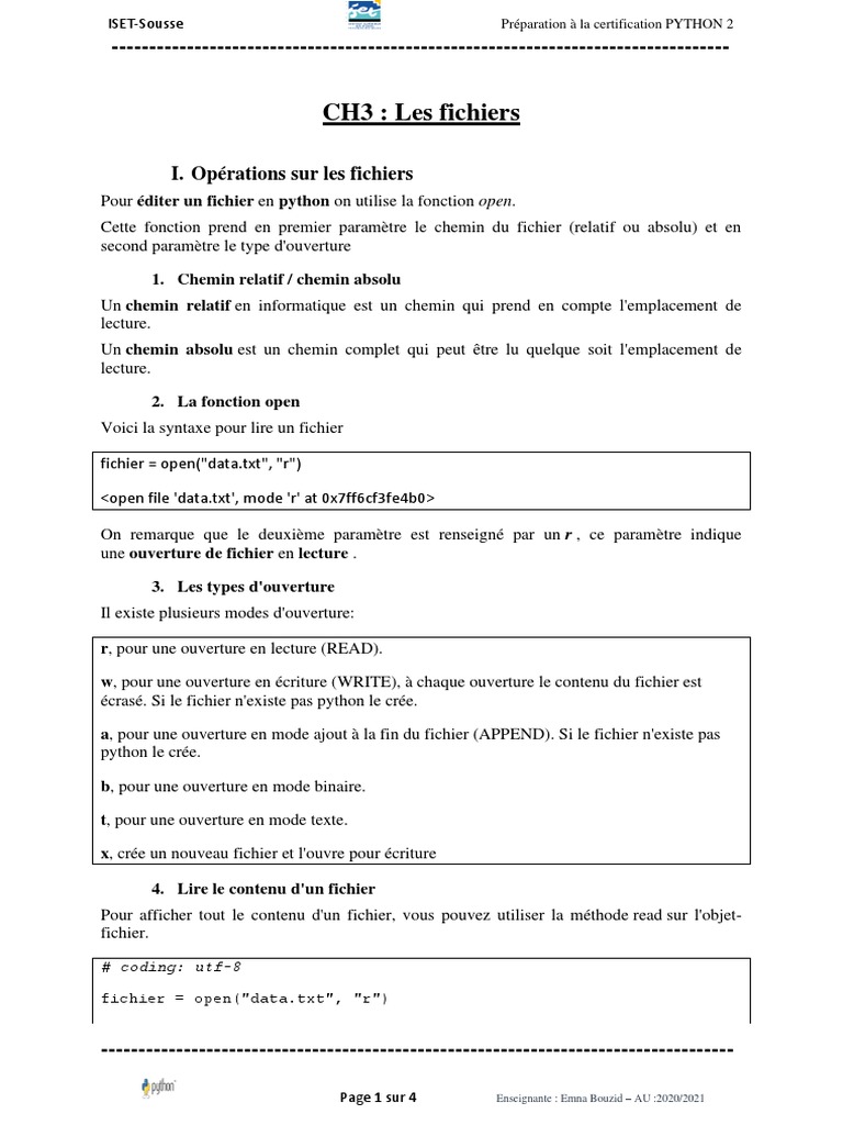 Opérations sur les fichiers en Python | PDF | Fichier texte | Fichier ...